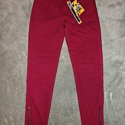 Womens  Juniors size small Hybrid Burgandy Red Motorcycle style leggings Jeggins